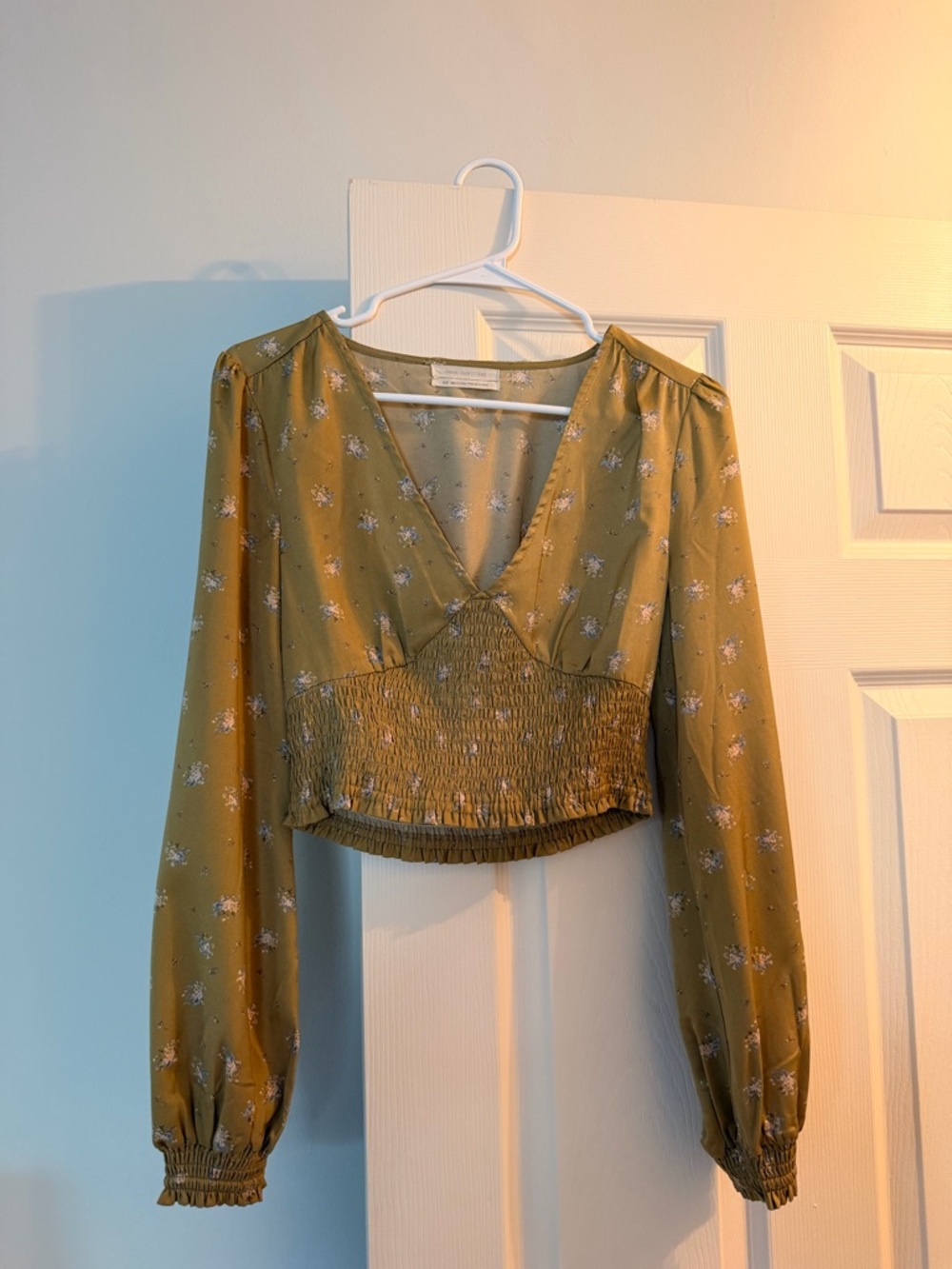Urban Outfitters Mustard Floral V-Neck Smocked Crop Top